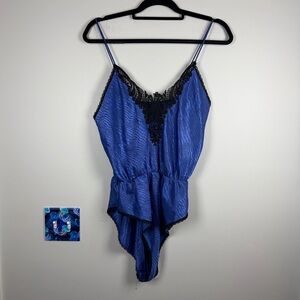 VTG Lucie Ann Satin Purple Lace Trim Teddy Lingerie Bodysuit VNeck Romper Medium